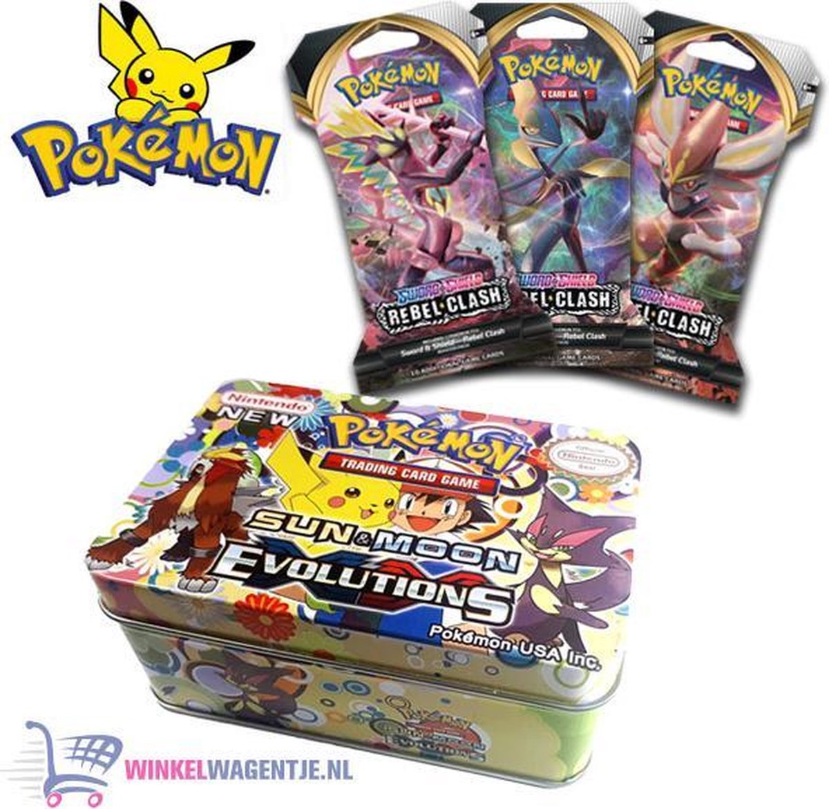 Pokemon Kaarten Sword & Shield Rebel Clash Packs + Pokémon Mini Tin! | Pokemon Verzameldoos Verzamelbox | Speelgoed voor kinderen | Pokemon Pikachu, Eevee, Charizard, Blastoise, Snorlax | Pokemon kaart Pokemon kaartenset